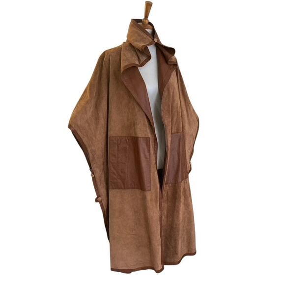RARE! Vintage Leather Reversible Leather Cape, Brow…